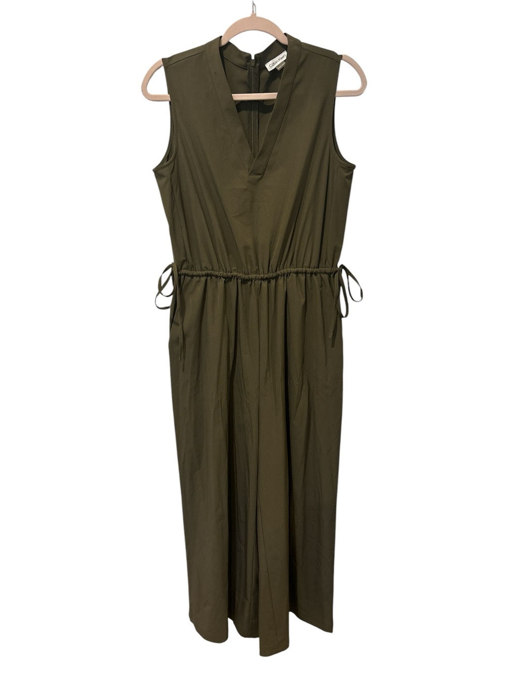Calvin Klein Olive Green Sleeveless V-Neck Pant Suit